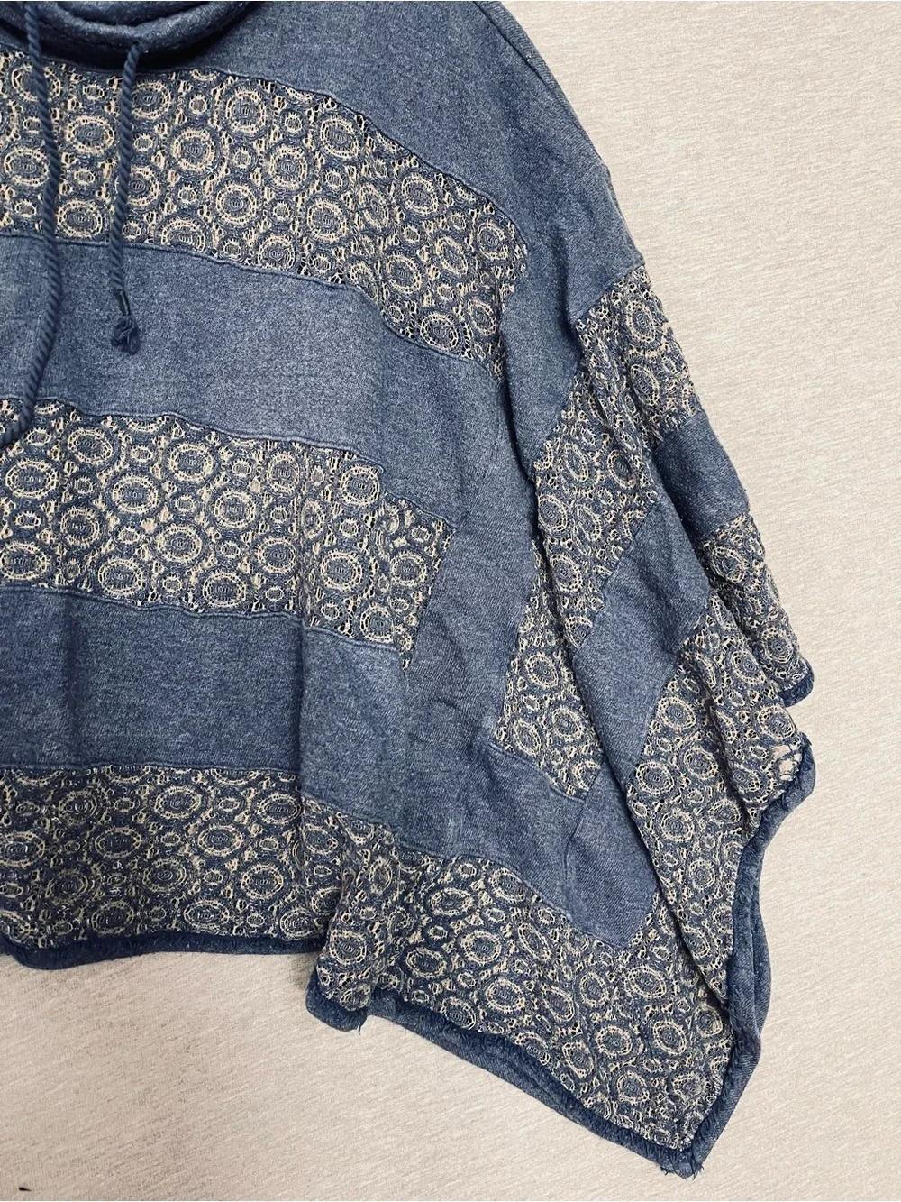 Free People Blue French Terry Cowl Neck Poncho Pullover